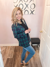 Load image into Gallery viewer, Green &amp; Navy Plaid Sherpa Lined Shacket
