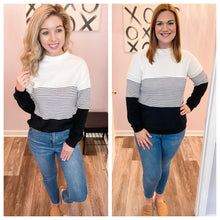 Load image into Gallery viewer, Black &amp; White Striped Color Block Sweater
