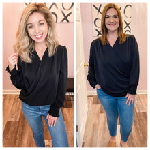 Load image into Gallery viewer, Black Surplice Long Sleeve Top
