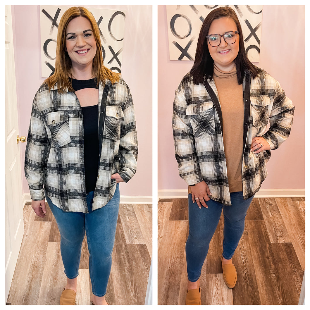 Plus Size Black & Ivory Plaid Shacket