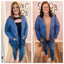 Load image into Gallery viewer, Plus Size Dark Dusty Blue Utility Jacket With Hood
