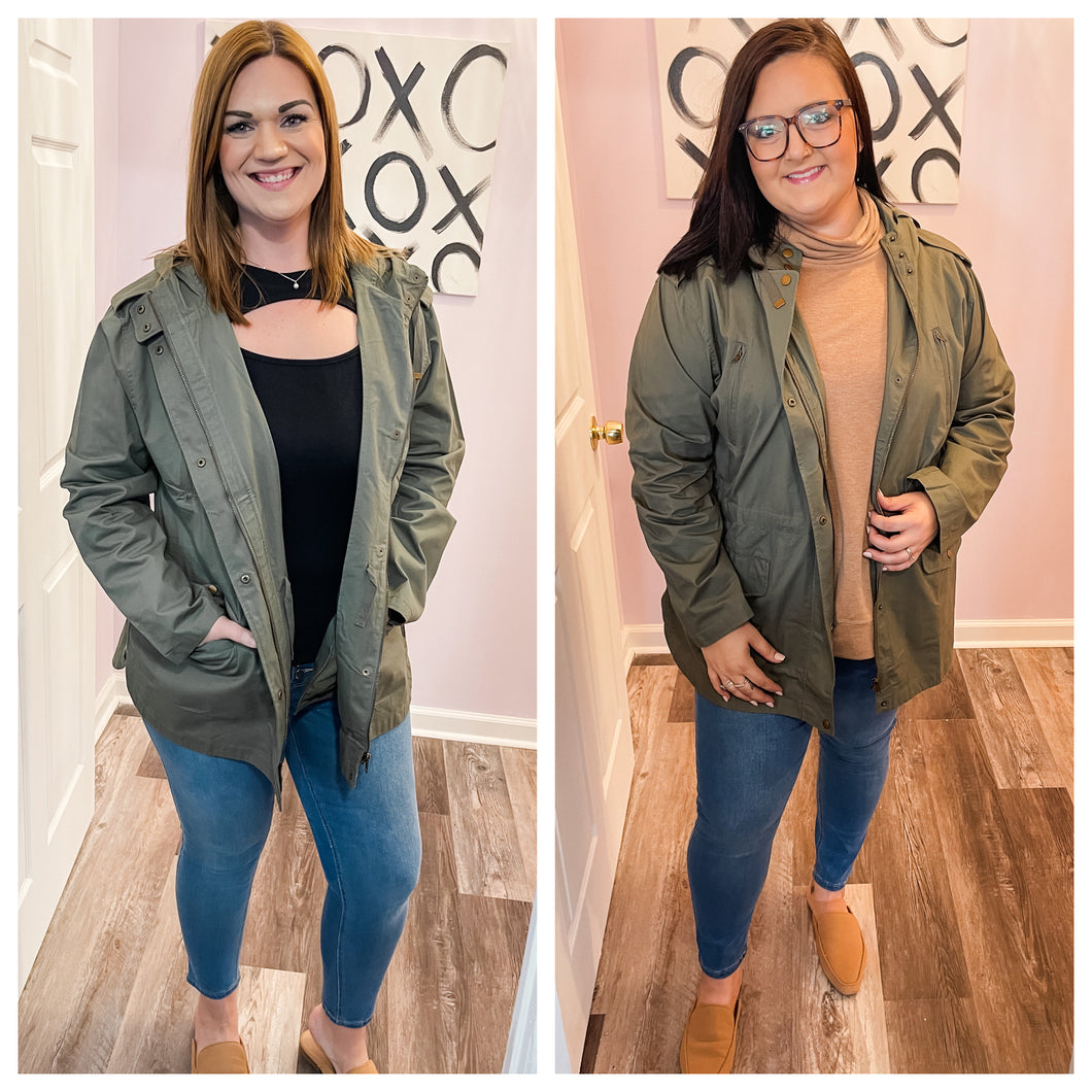 Plus Size Olive Utility Jacket With Hood