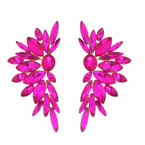 Fuchsia Crystal Cluster Wing Earrings