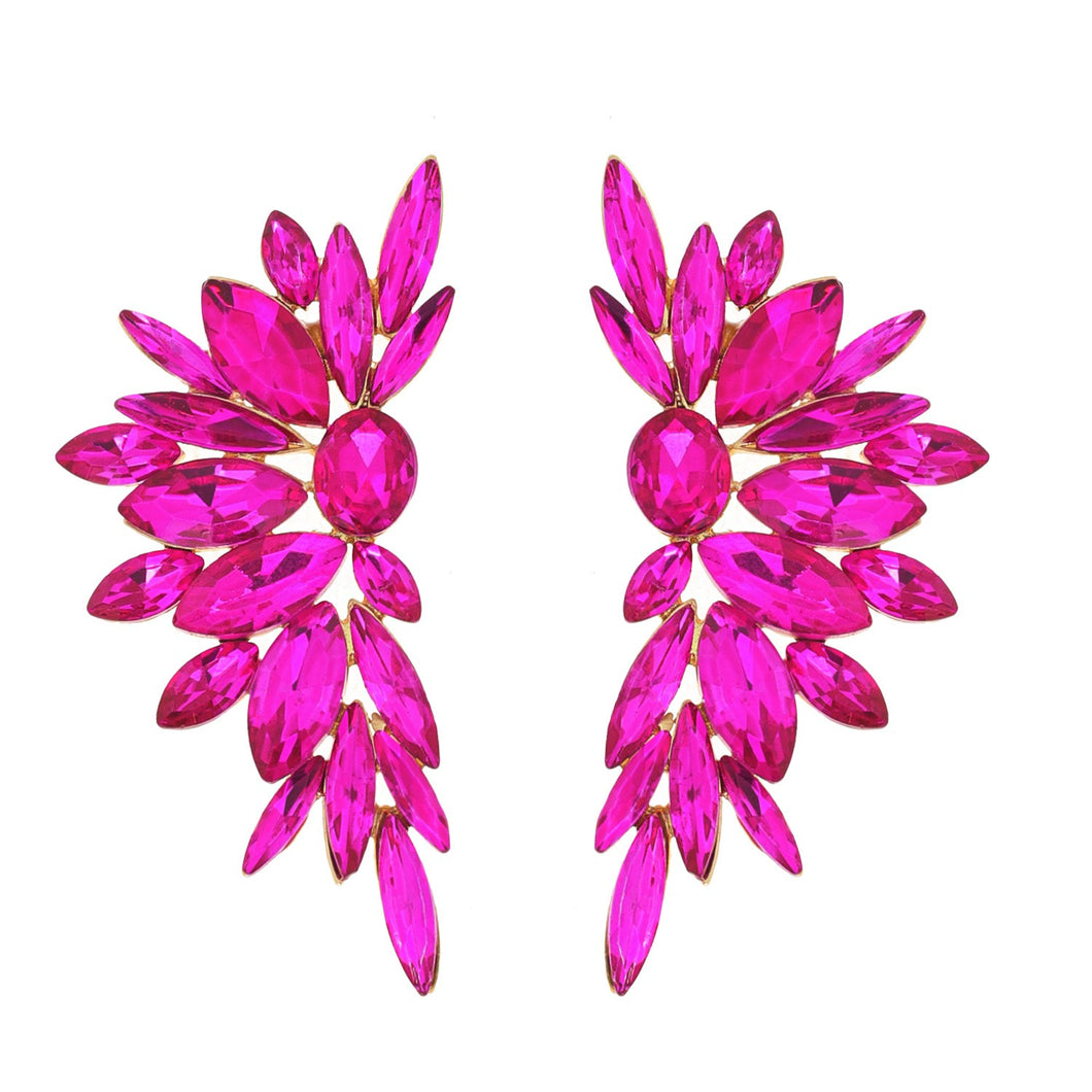 Fuchsia Crystal Cluster Wing Earrings