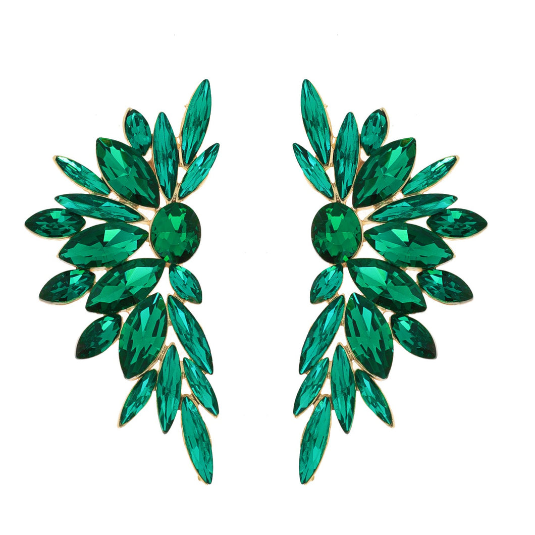 Emerald Green Crystal Cluster Wing Earrings