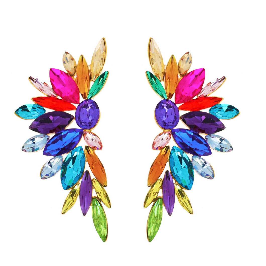 Multi Colored Crystal Cluster Wing Earrings