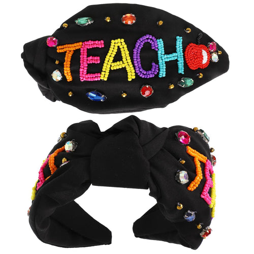 Teach Jeweled and Beaded Black Headband