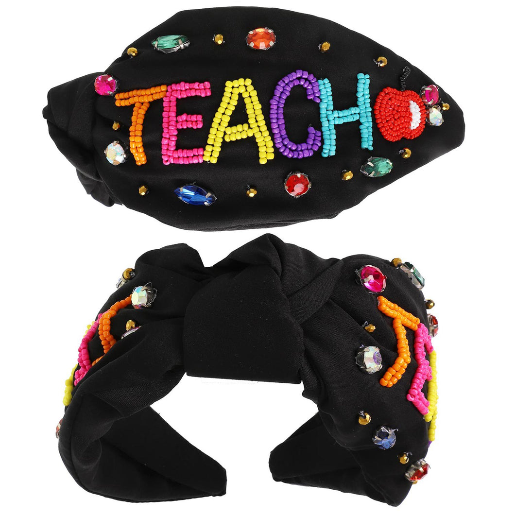 Teach Jeweled and Beaded Black Headband