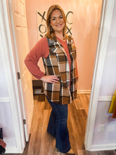 Load image into Gallery viewer, Plus Size Brown Plaid Buttoned Down Shacket Vest (Sizes: 1XL-4XL)
