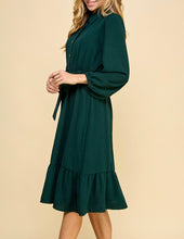 Load image into Gallery viewer, Hunter Green Button Down Long Sleeve Midi Dress
