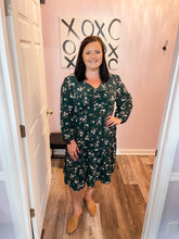 Load image into Gallery viewer, Plus Size Hunter Green Floral Midi Dress
