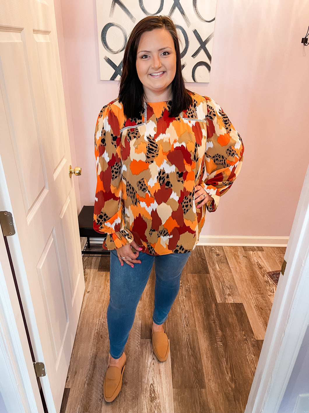 Plus Size Leopard & Multi Colored Abstract Print Top