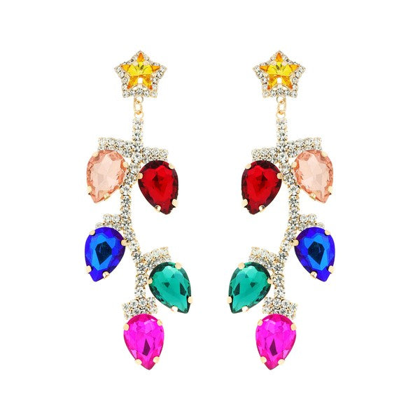Gold Colored Multi Christmas Lights Earrings