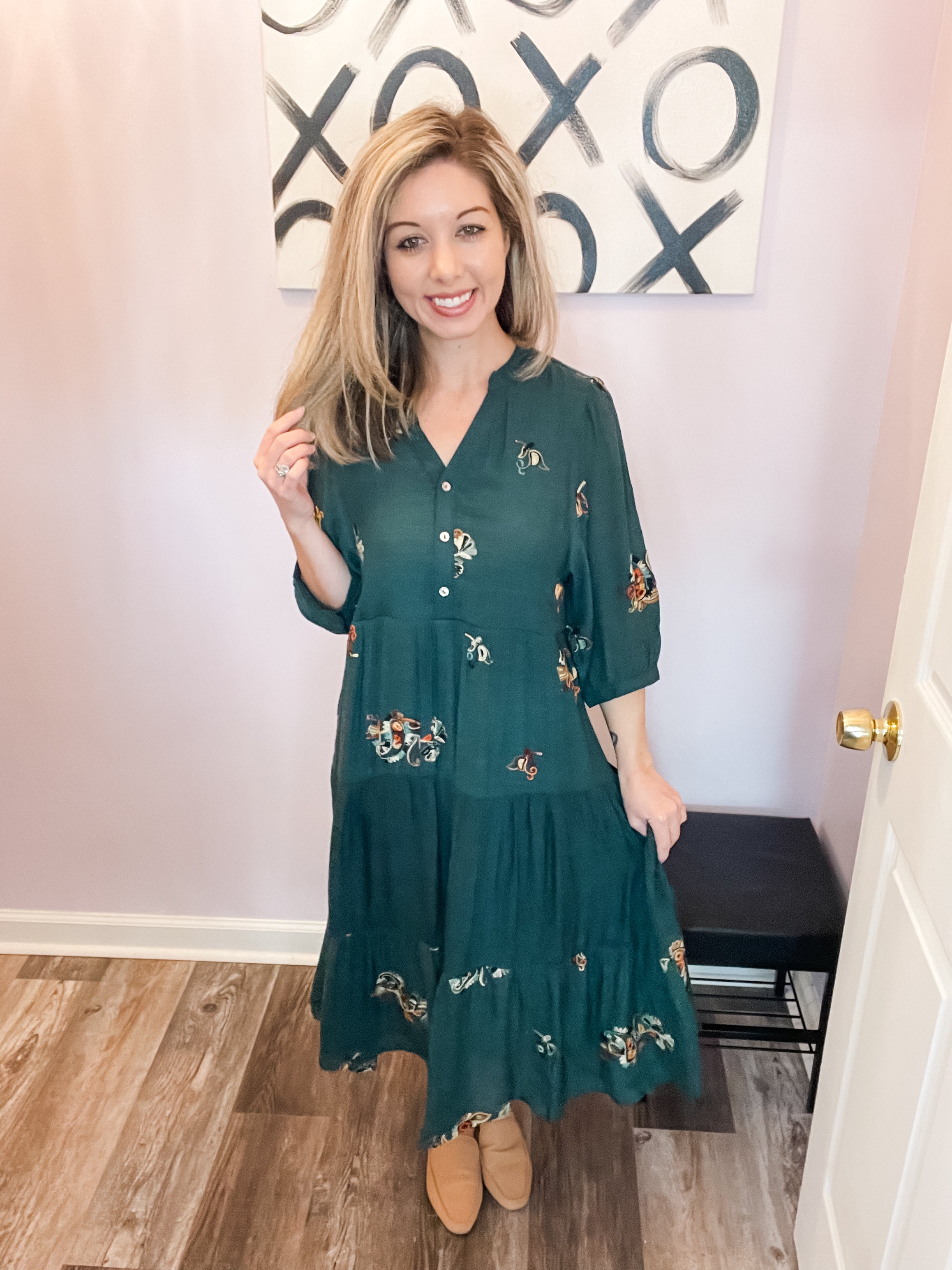 Hunter Green Embroidered Floral Paisley Midi Dress – Saluda Rose Boutique