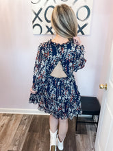 Load image into Gallery viewer, Navy Blue &amp; Floral Ruffle Tiered Dress
