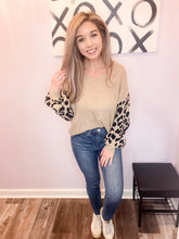 Load image into Gallery viewer, Khaki Leopard Print Sleeve Sweater
