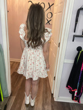 Load image into Gallery viewer, White and pink floral design puffy sleeve dress
