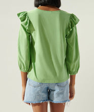 Load image into Gallery viewer, Light Green Ruffled Shoulder Long Sleeve Top
