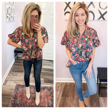 Load image into Gallery viewer, Multi Colored Paisley Bubble Sleeve Top
