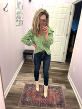 Load image into Gallery viewer, Light Green Ruffled Shoulder Long Sleeve Top
