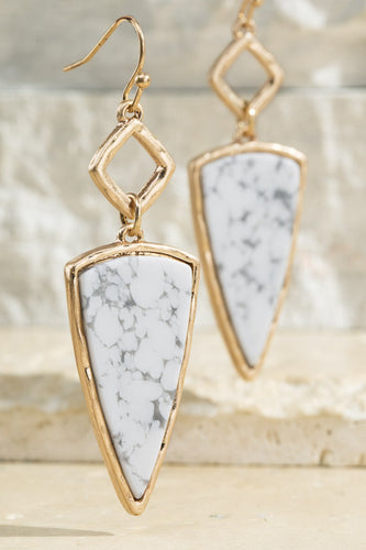 White Marbled Drop Arrow Earrings