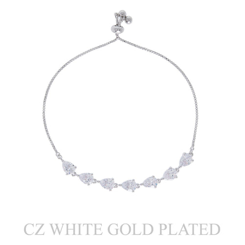 Gold Plated Cubic Zirconia Teardrop Pull Cord Bracelet