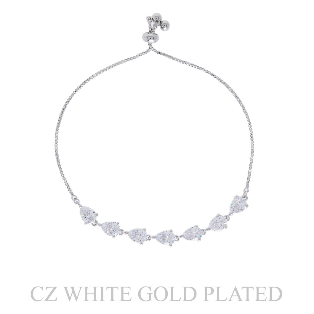 Gold Plated Cubic Zirconia Teardrop Pull Cord Bracelet