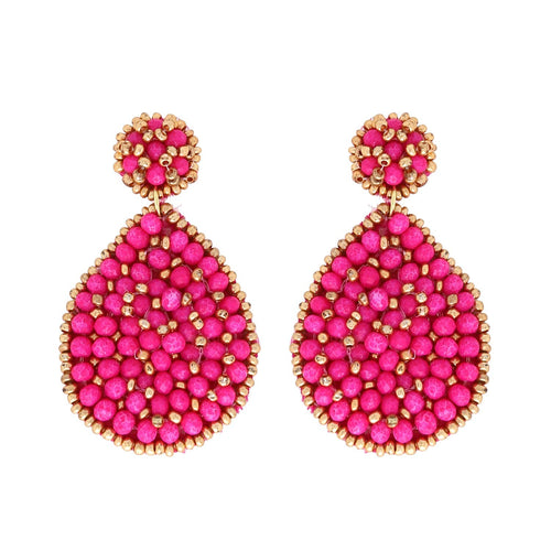 Fuchsia Teardrop Beaded Earrings
