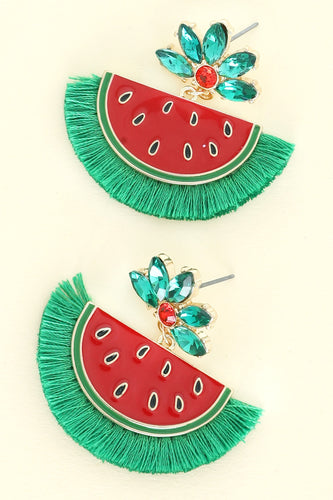 Jeweled & Fringed Watermelon Earrings