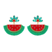 Load image into Gallery viewer, Jeweled &amp; Fringed Watermelon Earrings
