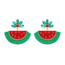 Load image into Gallery viewer, Jeweled &amp; Fringed Watermelon Earrings
