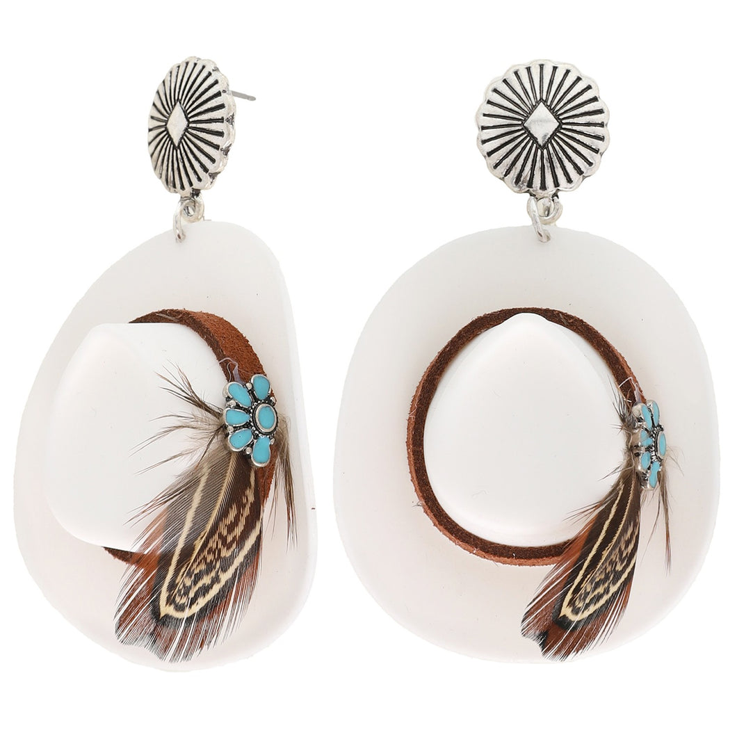 Concho White Western Feather Felt Cowboy Hat