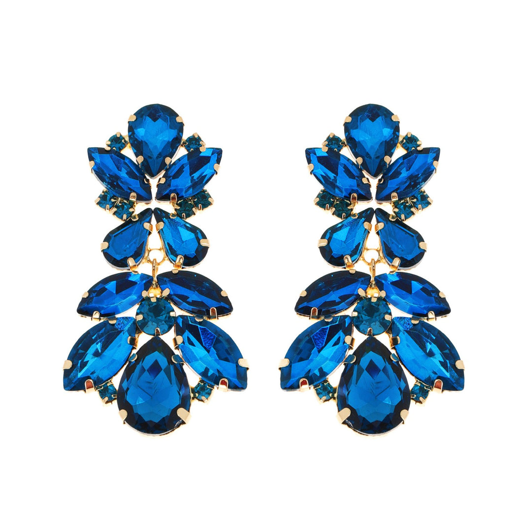 Dark Blue Crystal Cluster Drop Earrings