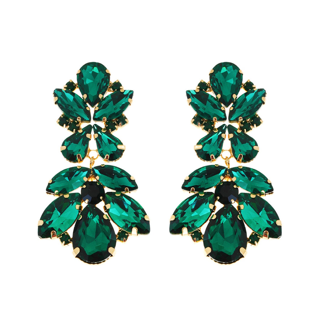 Hunter Green Crystal Cluster Drop Earrings