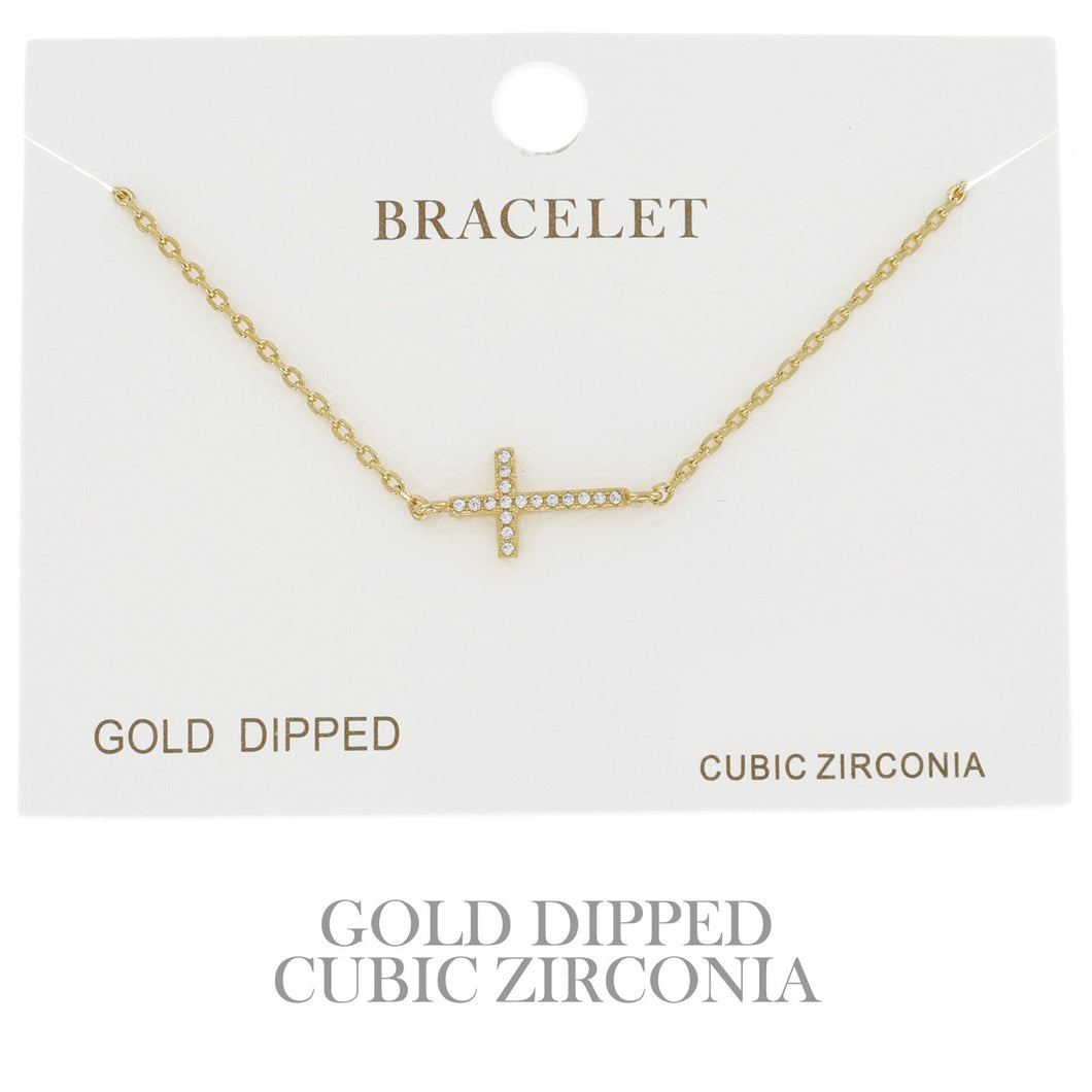 Yellow Gold Plated Cubic Zirconia Cross Bracelet