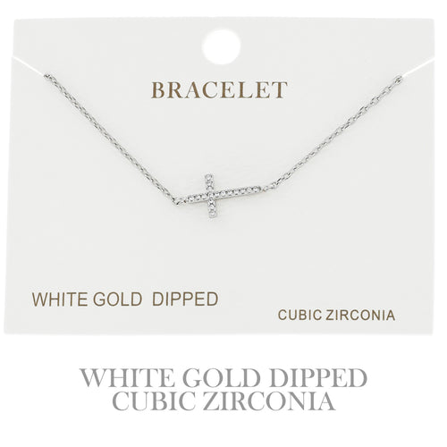 White Gold Plated Cubic Zirconia Cross Bracelt