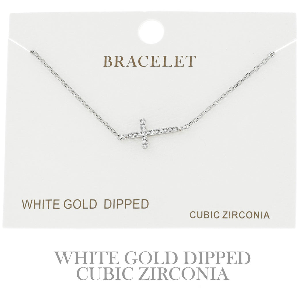 White Gold Plated Cubic Zirconia Cross Bracelt