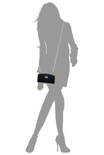 Load image into Gallery viewer, Black &amp; Gold Turn Lock Wallet Detachable Chain Crossbody
