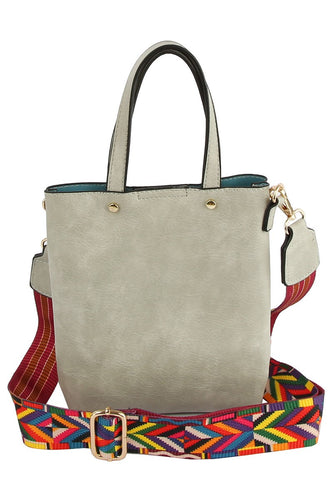 Grey & Aztec Strap Mini Tote Crossbody Bag