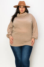 Load image into Gallery viewer, (Sizes: 3XL-5XL) Plus Size Taupe Bubble Sleeve Turtleneck Top
