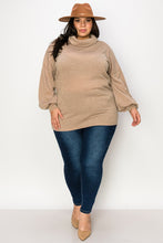 Load image into Gallery viewer, (Sizes: 3XL-5XL) Plus Size Taupe Bubble Sleeve Turtleneck Top
