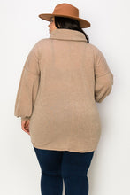 Load image into Gallery viewer, (Sizes: 3XL-5XL) Plus Size Taupe Bubble Sleeve Turtleneck Top
