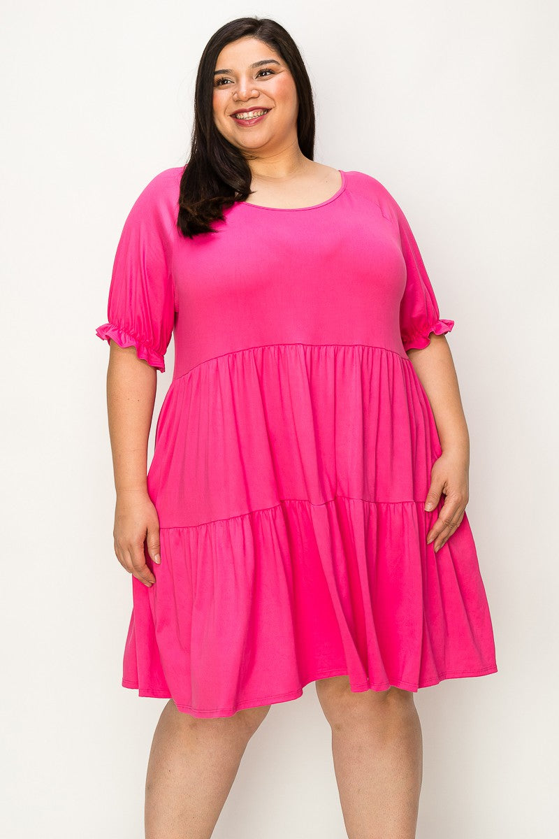 (Sizes: 3XL-5XL) Plus Size Fuchsia Ruffled Tiered Dress 5XL (Sizes: 3XL-5XL) Plus Size Fuchsia Ruffled Tiered Dress 5XL