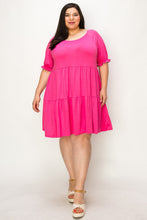 Load image into Gallery viewer, (Sizes: 3XL-5XL) Plus Size Fuchsia Ruffled Tiered Dress
