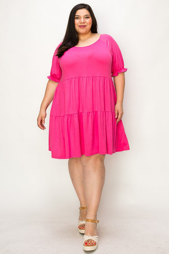 (Sizes: 3XL-5XL) Plus Size Fuchsia Ruffled Tiered Dress