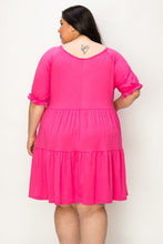 Load image into Gallery viewer, (Sizes: 3XL-5XL) Plus Size Fuchsia Ruffled Tiered Dress
