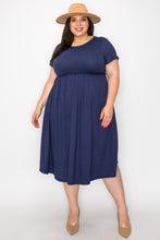 Load image into Gallery viewer, (Sizes: 3XL-5XL) Plus Size Navy Ruffled Midi Dress With Pockets
