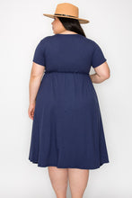 Load image into Gallery viewer, (Sizes: 3XL-5XL) Plus Size Navy Ruffled Midi Dress With Pockets
