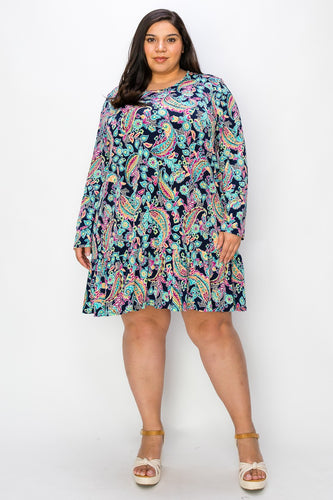 (Sizes: 3XL-5XL) Plus Size Paisley Print Dress
