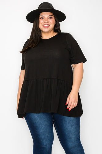 (Sizes: 3XL-5XL) Plus Size Black Babydoll Top